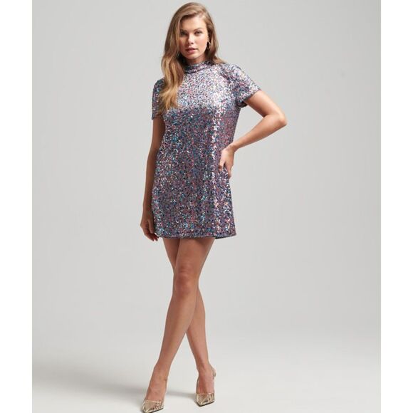 Superdry High Neck Sequin T-Shirt Dress Size 6 NWT - Picture 3 of 12